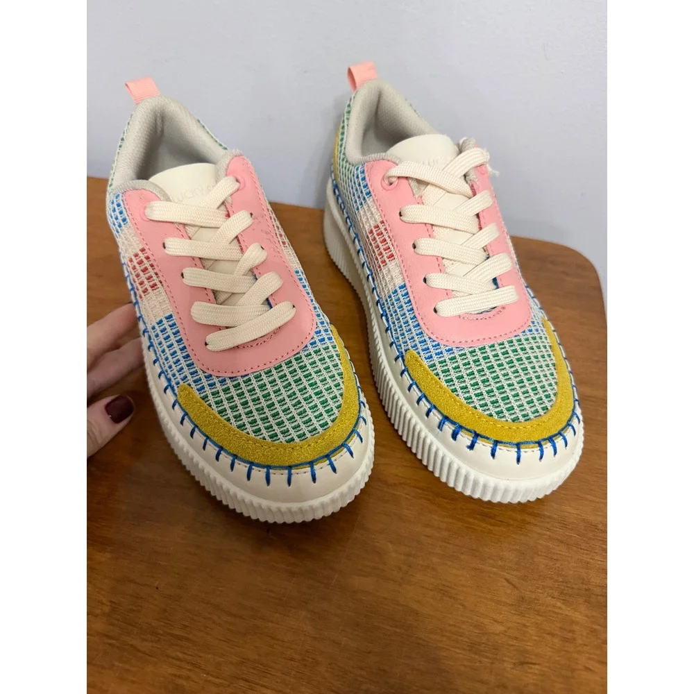 Lucky Step Women Multi Color Patchwork Platform Sneakers‎ Memory Foam Size 7